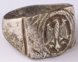 Bague sigillaire de l'armée avec aigle allemand en argent, pendentif Tirol pendant la Seconde Guerre mondiale, taille 11.5.