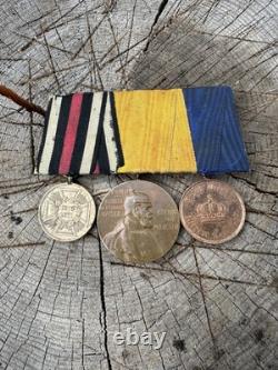 Barre de médailles originale de l'armée impériale allemande de la Première Guerre mondiale, 3 médailles de la guerre prussienne, Kaiser