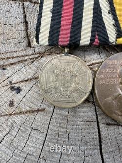 Barre de médailles originale de l'armée impériale allemande de la Première Guerre mondiale, 3 médailles de la guerre prussienne, Kaiser