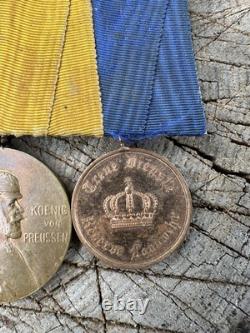 Barre de médailles originale de l'armée impériale allemande de la Première Guerre mondiale, 3 médailles de la guerre prussienne, Kaiser