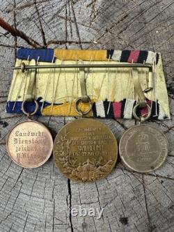 Barre de médailles originale de l'armée impériale allemande de la Première Guerre mondiale, 3 médailles de la guerre prussienne, Kaiser