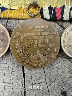Barre de médailles originale de l'armée impériale allemande de la Première Guerre mondiale, 3 médailles de la guerre prussienne, Kaiser