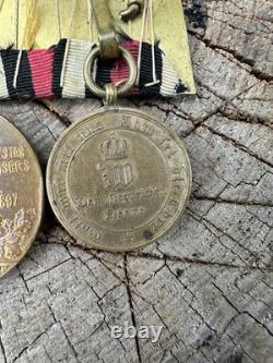Barre de médailles originale de l'armée impériale allemande de la Première Guerre mondiale, 3 médailles de la guerre prussienne, Kaiser