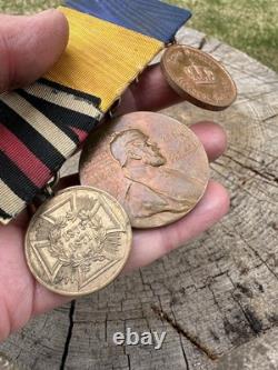 Barre de médailles originale de l'armée impériale allemande de la Première Guerre mondiale, 3 médailles de la guerre prussienne, Kaiser