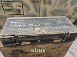 Boîte en bois de l'armée allemande très rare de la Seconde Guerre mondiale pour 12cmGr. W. 42(r), datée, estampilles du fabricant