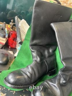 Bottes à tige de l’armée allemande Knobelbecher en cuir noir avec semelles en caoutchouc US 11 1/2