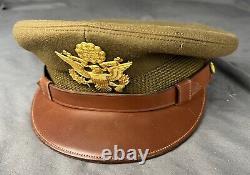 Casquette de visière d'officier de l'US Army Air Corps de la Seconde Guerre mondiale, chapeau Saks New York NOMMÉ vétéran allemand