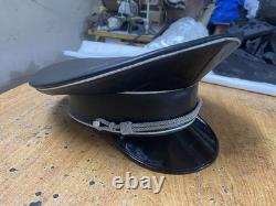 Casquette élite d'officier SS allemand de la Seconde Guerre mondiale, casquette visière écrasée noire du leader militaire