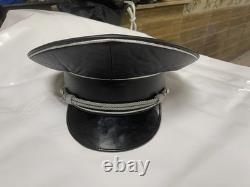 Casquette élite d'officier SS allemand de la Seconde Guerre mondiale, casquette visière écrasée noire du leader militaire