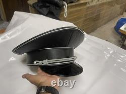 Casquette élite d'officier SS allemand de la Seconde Guerre mondiale, casquette visière écrasée noire du leader militaire
