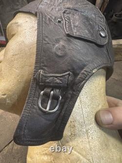 Casquette pilote militaire en cuir allemand vintage de la Seconde Guerre mondiale WWII marron
