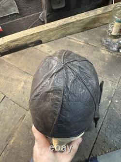 Casquette pilote militaire en cuir allemand vintage de la Seconde Guerre mondiale WWII marron