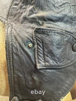 Casquette pilote militaire en cuir allemand vintage de la Seconde Guerre mondiale WWII marron