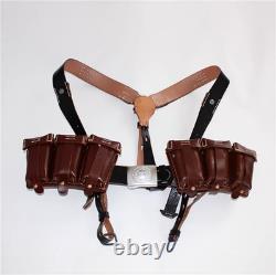 Ceinture en cuir véritable de l'armée allemande de la Seconde Guerre mondiale avec double sangles en Y et réplique de poche à munitions 98K.