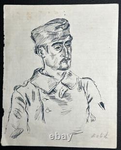 Croquis d'art original de soldat de l'armée allemande Wehrmacht de la Seconde Guerre mondiale 1944 RARE