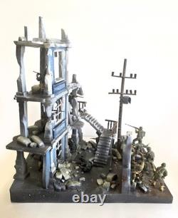 Diorama de bataille urbaine personnalisé de la Seconde Guerre mondiale à l’échelle 1/35 : armée américaine contre soldats allemands, bâtiment en ruine