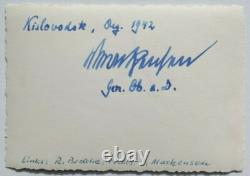 Eberhard von Mackensen, général allemand de la Seconde Guerre mondiale, 1re Panzer, 14e Armée, autographe rare