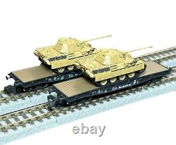 Échelle Z WW2 Armée Allemande Chemin de Fer Typ SSyl 2 Wagons Plats avec Kit de Chargement de Char Panther D