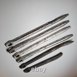 Ensemble de piquets de tente Zeltbahn de l'armée allemande de la Seconde Guerre mondiale (6) en aluminium et acier avec marque du fabricant
