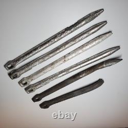 Ensemble de piquets de tente Zeltbahn de l'armée allemande de la Seconde Guerre mondiale (6) en aluminium et acier avec marque du fabricant