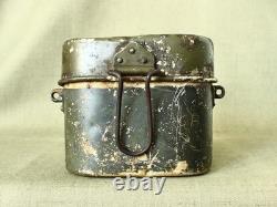 Kit de cuisine en aluminium de l'armée allemande d'origine de la Seconde Guerre mondiale / type italien / avec dommages de bataille