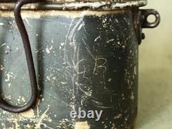 Kit de cuisine en aluminium de l'armée allemande d'origine de la Seconde Guerre mondiale / type italien / avec dommages de bataille