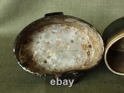 Kit de cuisine en aluminium de l'armée allemande d'origine de la Seconde Guerre mondiale / type italien / avec dommages de bataille
