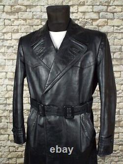 Lebesto 1940's German Leather Coat M Vintage Motorycle Military Pardessus Ww2