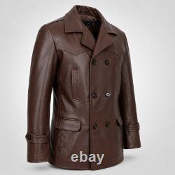 Manteau de marin allemand pour homme de la Seconde Guerre mondiale KRIEGSMARINE DR WHO en cuir de vachette, longueur aux hanches