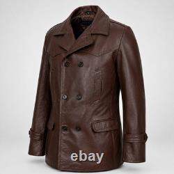 Manteau de marin allemand pour homme de la Seconde Guerre mondiale KRIEGSMARINE DR WHO en cuir de vachette, longueur aux hanches