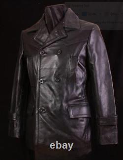 Manteau en cuir de vachette de la KRIEGSMARINE allemande de la Seconde Guerre mondiale DR WHO en pois à la hanche pour hommes