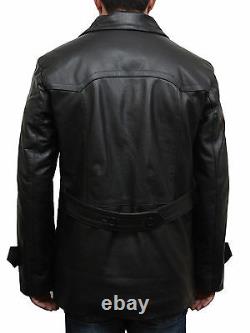 Mens Genunie Leather Jacket Capitaine Militaire Allemand Wwii Black/brown Coat Blazer