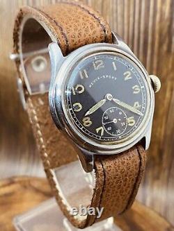 Montre-bracelet militaire rare de l'armée allemande REVUE - SPORT DH boîtier en acier période de la Seconde Guerre mondiale #6469