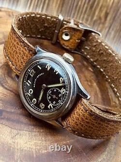 Montre-bracelet militaire rare de l'armée allemande REVUE - SPORT DH boîtier en acier période de la Seconde Guerre mondiale #6469