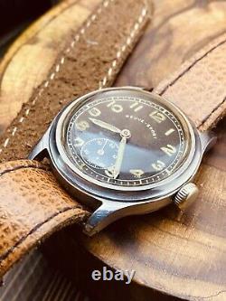 Montre-bracelet militaire rare de l'armée allemande REVUE - SPORT DH boîtier en acier période de la Seconde Guerre mondiale #6469