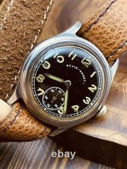 Montre-bracelet militaire rare de l'armée allemande REVUE - SPORT DH boîtier en acier période de la Seconde Guerre mondiale #6469