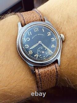 Montre-bracelet militaire rare de l'armée allemande REVUE - SPORT DH boîtier en acier période de la Seconde Guerre mondiale #6469