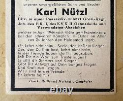 Original Ww2 Allemagne Carte De Mort De Karl Nütsl (panzer Grenadier) C1944