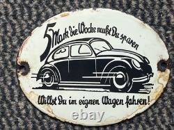 Panneau en acier émaillé allemand, Volkswagen, Seconde Guerre mondiale, Coccinelle VW de la Seconde Guerre mondiale