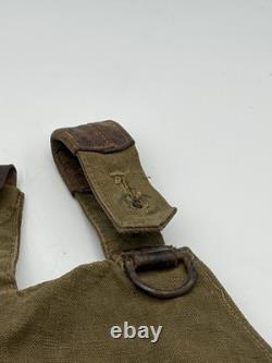 Sac à pain de l’armée allemande originale de la Seconde Guerre mondiale, marqué et daté, avec ceinturon, bretelles en Y et kit de cadre en A