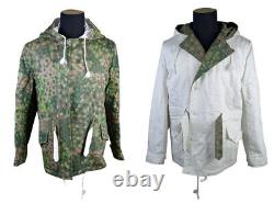 Taille S Manteau de camouflage pois Dot44 de l'armée allemande de la Seconde Guerre mondiale et parka réversible blanche d'hiver.