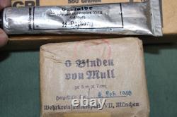 Trousse de premiers secours médicale allemande datée de 1940 avec contenu, bandage de plaie de l'armée