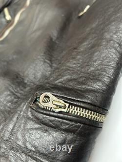 Veste de moto en cuir allemande originale des années 30-40 de la WWII marron DRP Zipp