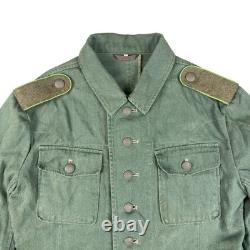 Veste tunique HBT Drillich de l’armée allemande de la Seconde Guerre mondiale des années 1940, homme petite taille, vert, militaria vintage