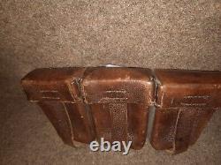 Vintage Ww2 German Army Leather Three Pocket Ammo Pouch, Timbre Hambourg 1939 Exc