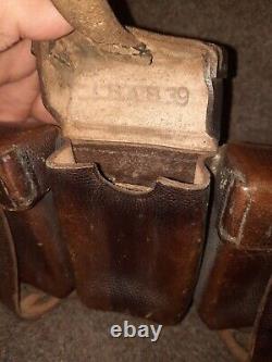 Vintage Ww2 German Army Leather Three Pocket Ammo Pouch, Timbre Hambourg 1939 Exc