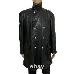 Vintage Ww2 Officiers Allemands Horsehide Leather Pea Coat Jacket Black 52 42 23.5