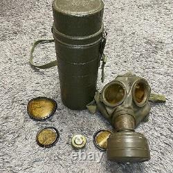 Vtg Armée allemande de la Seconde Guerre mondiale GM54 Masque à gaz avec filtre, lentilles et boîtier Auer Bundeswehr vert