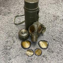 Vtg Armée allemande de la Seconde Guerre mondiale GM54 Masque à gaz avec filtre, lentilles et boîtier Auer Bundeswehr vert