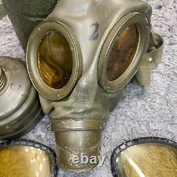 Vtg Armée allemande de la Seconde Guerre mondiale GM54 Masque à gaz avec filtre, lentilles et boîtier Auer Bundeswehr vert